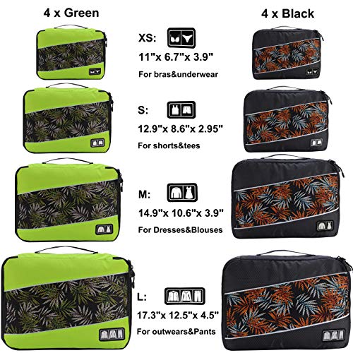Packing Cubes Luggage Bags Organizer Durable Travel Accessories With Clothing Label - color: 8 set - Green/Black