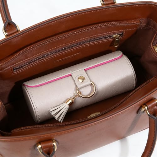 3 Layered Travel Jewelry Case, Three Distinct Layers Women Jewelry Box, Foldable Cylindrical Jewelry Storage Box for Earrings, Necklaces, Rings, Bracelets, Brooches, Watches (Ash Gray) - color: Ash Gray