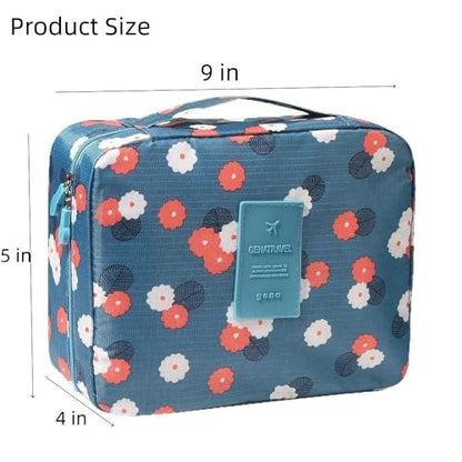 Large Capacity Travel Toiletry Bag, 9x5x4 Inch Makeup and Bathroom Organizer with Water-Resistant Fabric, Blue Floral Design
