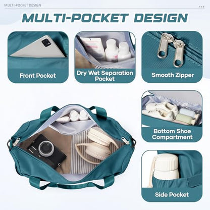 Travel Duffel Bag with Shoe Compartment, Large Weekender Bags for Women Men with Trolley Sleeve for Airplane, Waterproof Carry on Bag Sport Tote Bags Hospital Holdalls, Peacock Blue - color: A1-Blue with Shoe Compartment