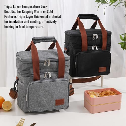 Yosoo Health Gear Insulated Lunch Bag 3 Layer Insulation Oxford Cloth Leakproof Cooler Bag with Adjustable Shoulder Strap, for Camping Travel Beach Picnic Work (grey)