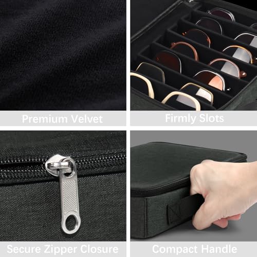 Bukere Travel Sunglasses Organizer Case, Adjustable Slot For Multiple Pairs, Portable Eyeglasses Storage Box for Men Women - color: Darkgrey, style: 7 Slots