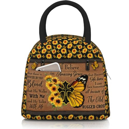 Bible Verses Lunch Box Christian Insulated Lunch Bag for Women Inspirational Scripture Cross Butterfly Sunflower Lunchbox Religious Reusable LunchTote Bag for Church Office Work Travel - color: Christian 3