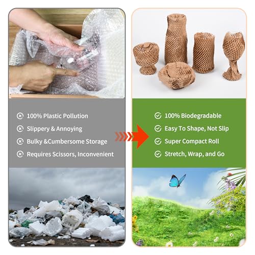 Honeycomb Packing Paper 12" x 200 ft, Premium-Grade Packing Paper for Shipping, Moving & Packaging, Recyclable Eco-Friendly Packing Supplies, Bubble Wrap Alternative with 20 Fragile stickers - size: 12'' x 200 ft