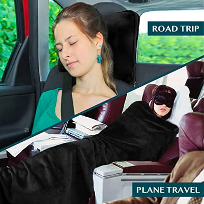 PAVILIA Travel Blanket Pillow, Soft Airplane Blanket 2-in-1 Combo Set, Plane Blanket Compact Packable, Flight Essentials Car Pillow, Travelers Gifts Accessories, Luggage Backpack Strap, 60x43 Black - color: Black