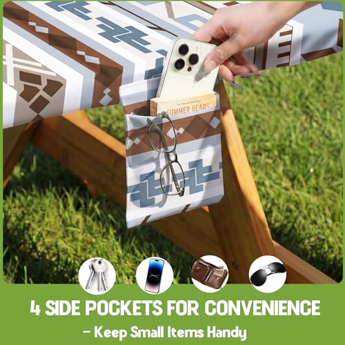 Fitted Picnic Table Cover with Bench Covers Fitted Rectangle Table Cloth Tablecloth Camping Gear Essentials Rv Accessories Road Trip Supplies Car Travel Must Have 6 Ft Foot Feet 72in Boho Bohemian - color: Blue Brown Boho, size: 72in