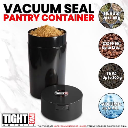 Tightvac 3 to 12 Ounces Airtight Smell Proof Container - Patented Vacuum Seal, Storage for Coffee, Herbs, Tea, Spices, Dry Goods - Odor Resistant Vacuum Jar, Black - color: Black