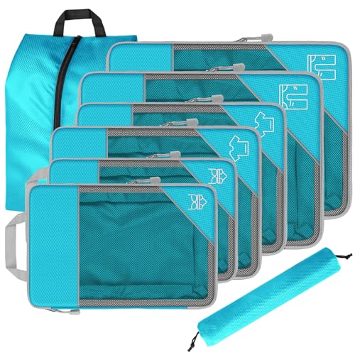 8 Set Compression Packing Cubes for Travel, Expandable Luggage Organizer with Shoe Bag & Laundry Bag - Lightweight Suitcase & Backpack Travel Essentials (Sky Blue) - color: Sky Blue