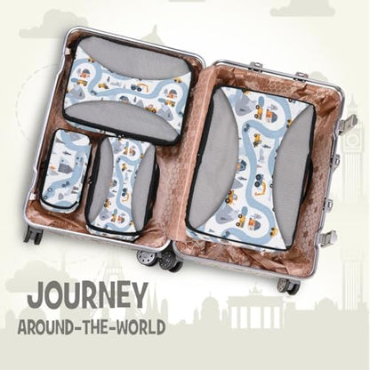 Blue Road Vehicle Compression Packing Cubes for Travel Luggage Suitcase Packing Organizers Bags Carry On Lightweight 4 Set