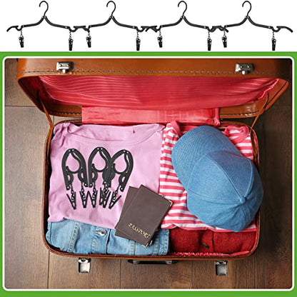 Folding Travel Hangers Foldable with Clips Folding Clothes Hangers Portable Foldable Hangers Collapsible Coat Hanger Travel Drying Rack for Clothes (Black, 12 Pieces) - color: Black