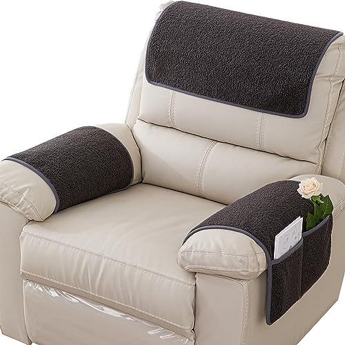 Armrest Cover, Recliner Chair Protector, Furniture Protector Slip, Side Storage Pocket, Stretch Armchair Couch Arm Rest Cover for Recliner, Chair, Sofa (Dark Gray,1 Seater(3pcs)) - color: Dark Gray, size: 1 Seater(3pcs)