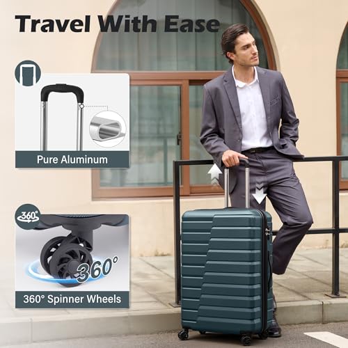 Coolife Expandable Large Checked Luggage with Spinner Wheels, Hard Shell Suitcase TSA Lock Rolling Travel Luggage 28-inch,Teal Blue - color: Teal blue, size: Large(28in)