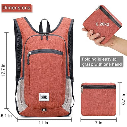 Esup 15L Lightweight Hiking Backpack Foldable Small Travel Backpack Packable Camping Backpack for Women Men (Dark Orange) - color: Dark Orange