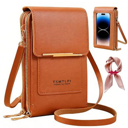 2026 Small Touchscreen Phone Crossbody Bag for Women,Anti-Theft Leather Messenger Bag Rfid Block Mobile Phone Purse - color: Brown