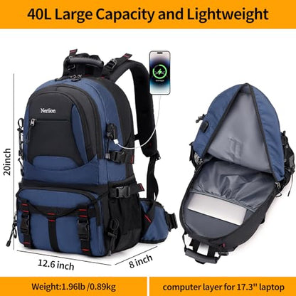 Nerlion 40L Hiking Backpack Travel Backpack for Men Women Camping Waterproof Outdoor Hiking Daypack Lightweight Backpack (Blue) - color: A4- Blue