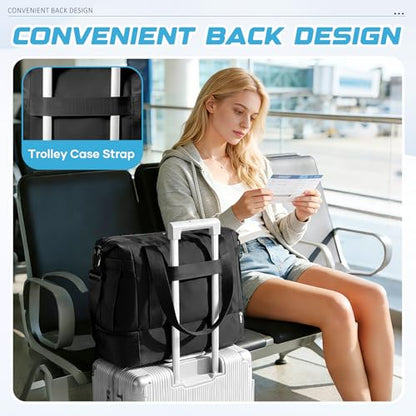 Small Black Gym Duffle Bag for Women Men with Shoe Compartment, Mini Cute Weekender Handbag Carry on Travel Bag for Airplane, Water Resistant Sports Yoga Tote Bag with Dry Wet Separated Pocket. - color: A1-Black with Shoe Compartment