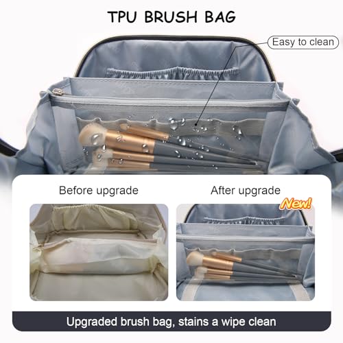 BOYATU Travel Makeup Bag Organizer: 3 Pcs Set Large Capacity Cosmetic Bags Holds 10–20 100ml Full-Size Bottles - 180°Open-Flat Make up Case 3-sec touch-up - Toiletry Bag Gift women (03-A-Dark Blue) - color: 01-G-Dark Blue
