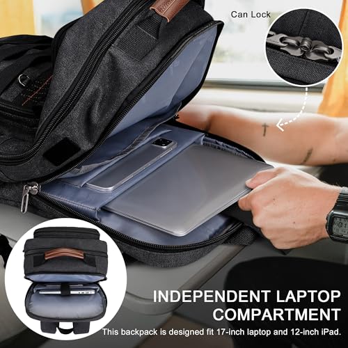 WITZMAN Canvas Travel Backpack for Men Multiple Pockets Fit 16 inch Laptop Backpack Carry-on Airline Approved(A8025 Black) - color: Black