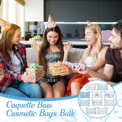 30pcs Blue Bow Makeup Bag Coquette Bow Cosmetic Bags for Women Preppy Pouch Travel Toiletry Bag Coquette Party Favors for Mother Bridesmaids Wedding Supplies - style: Blue Bow