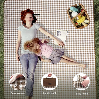 HX&OD Outdoor Picnic Blanket 80"X80" Picnic Mat Extra Large Camping Blanket Beach Blanket Foldable Waterproof Sand Mat Hiking Travel Family Concerts(Brown) - color: Brown, size: 80”x 80”