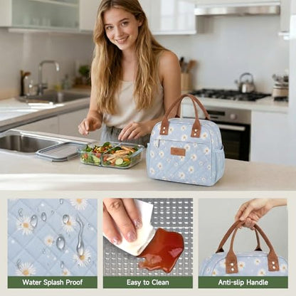 HOMESPON Insulated Lunch Bag for Women Men Adults Lunch Tote with Front Pocket Lunch Box Container Cooler Bag for Work Picnic (Blue Daisy) - color: Blue Daisy