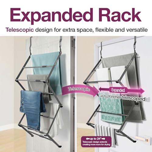 BLACK+DECKER Over The Door Expandable Telescopic Drying Rack, Clothes Organizer, Towel Hanger, Laundry, Collapsible, Gray - color: Gray