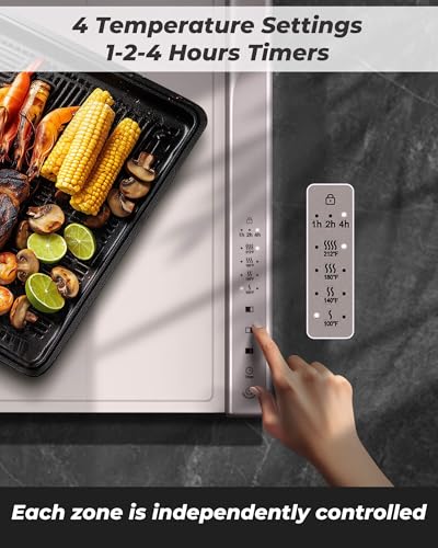 Food Warming Mat with Dual Heating Zones, 4 Temp Settings, Silicone Easy-Clean, Auto Shut-Off, Timer, Child Lock, Portable for Buffet, Party & Travel, 350W, 120V(AC), (White) - color: White