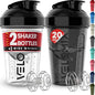 VELOMIX -2 Pack- 20 oz Protein Shaker Bottles for Protein Mixes - 2x Wire Whisk | Leak Proof Shaker Cups for Protein Shakes and Pre Workout | Protein Shaker Bottle Pack (Black/Transparent) - color: A1) Black / Transparent