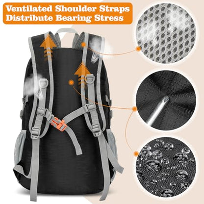 ZOMAKE Lightweight Packable Backpack 30L, Foldable Hiking Backpacks Water Resistant Compact Folding Daypack for Travel(Pure Black) - color: Pure Black