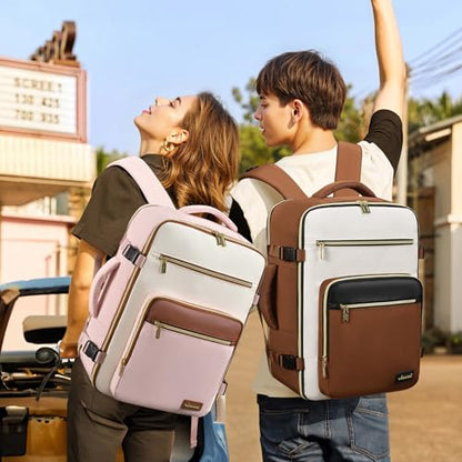 LOVEVOOK Travel Backpack For Women,40L Carry On Backpack Flight Approved,TSA Personal Item Travel Bag Fits 17 Inch Laptop,Weekender Overnight Daypack with Toiletry Bag and Cube,White Light-brown - color: Pink and White, size: 17.3 Inch-40L-4Pcs
