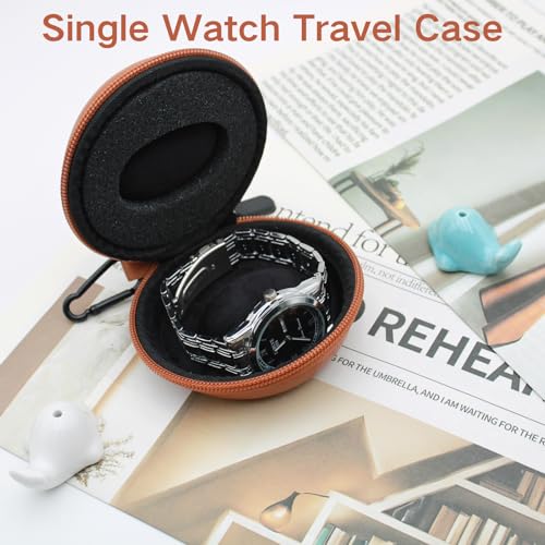 Watch Travel Case Single Storage - Fits all Wristwatches & Smart Watches up to 50mm Watch Travel Box Organizer and Display for Men and Women(Brown) - color: PU-Brown