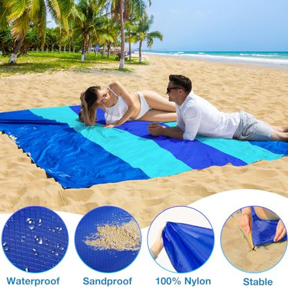 BYDOLL Nylon Beach Blanket Waterproof Sandproof 78''x110'' Suits 1-7 Adults Oversized Sand Free Extra Large Blanket Lightweight Soft Picnic Mat for Beach Essentials - color: Blue Mix, size: 78''x 110''