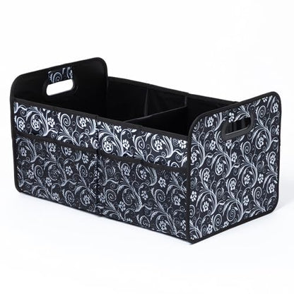 GreaterGood Paws Car Trunk Organizer Foldable Storage Bin with Handles Non Slip Base Pet Gear Travel Tote for SUV Truck (Flourish Paws) - color: Flourish Paws