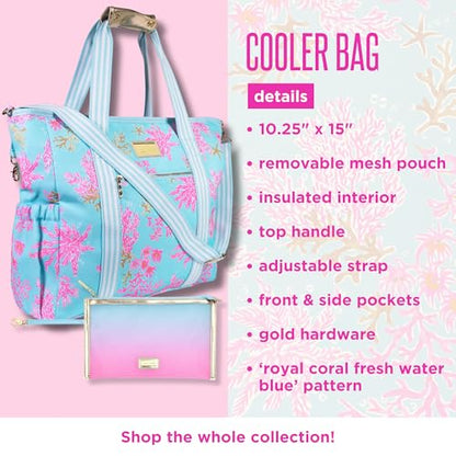 Lilly Pulitzer Beach and Picnic Cooler, Insulated Bag with Adjustable Shoulder Strap and Zipper, Soft Cooler - color: Royal Coral