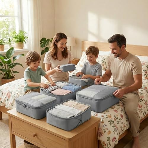 4 Piece Compression Packing Cubes for 3–7 Day Travel, Space Saving Travel Organizers with Breathable Mesh, Double-Zipper Packing Cubes for Carry-On & Suitcases (Silver) - color: Silver