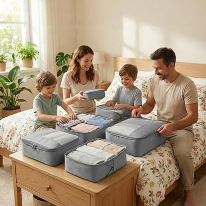 4 Piece Compression Packing Cubes for 3–7 Day Travel, Space Saving Travel Organizers with Breathable Mesh, Double-Zipper Packing Cubes for Carry-On & Suitcases (Silver) - color: Silver