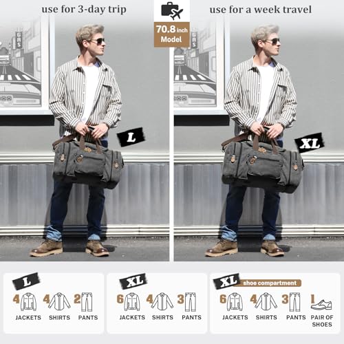 Gonex Canvas Duffle Bag 60L Travel Duffel Overnight Weekend Bag with Shoe Compartment (Dark Gray) - color: Dark Grey, size: X-Large-60L (With Shoe Compartment)