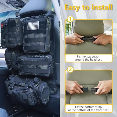 Universal Tactical Car Seat Back Organizer Bag Tactical Molle Vehicle Organizers Panel Vehicle Protector Organizers with 5 Detachable Pouches for Car Truck Ford Jeep (Black camo) - color: Black camo
