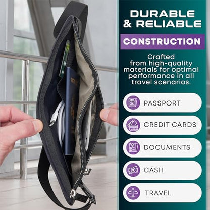 Travel Money Belt & Passport Holder - RFID Blocking Slim Travel Wallet & Fanny Pack for Men and Women - Essential Travel Pouch for Cash, Credit Cards, and Documents - color: Black