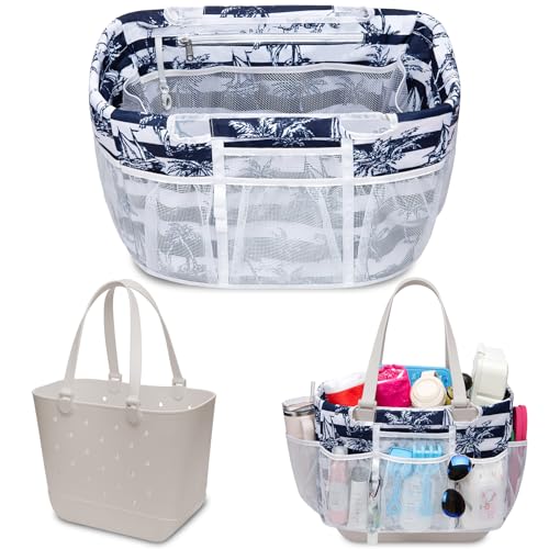 Nyton Organizer Compatible with XL Simple Modern Bag Cover Insert Beach Liner for Eva Tote Storage Separator with Mesh Pocket Sport Mom - color: BLUE WHITE STRIPE, size: XL for Simple Modern