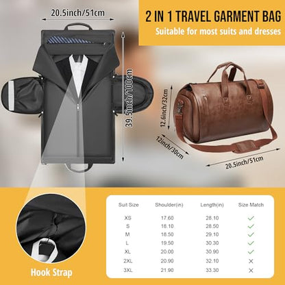 Convertible Garment Bag, Carry on Garment Duffel Bag with Shoulder Strap, Men's Women's Travel Clothing Bag with Shoe Compartment, 2-in-1 Hanging Suitcase Suit Business Travel Bag (Brown) - color: Brown