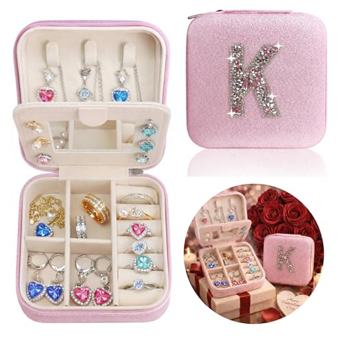Mothers Day Gift Travel Jewelry Case for Women, Large Jewelry Organizer with Straps, Secure Storage, Better Organization, Gift for Bridesmaid, Daughter, Granddaughter - color: Pink K