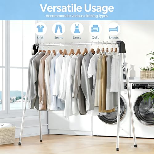 APEXCHASER 55 Inch Clothes Drying Rack Foldable, Stainless Steel Laundry Drying Rack Collapsible, Clothes Hanger for Sweater Baby Clothes Towel for Indoor & Outdoor, Portable Clothes Airer for Travel - size: 55.3 inch