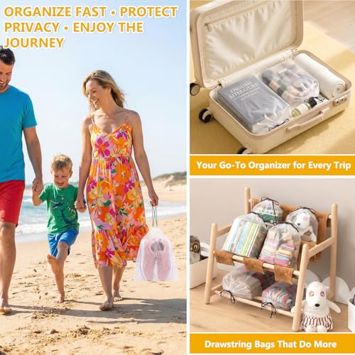 Waterproof Shoe Bags for Travel - 15.7x11.8 Inches Drawstring Bags Organizers (10 Pack), Clear Waterproof Bag Travel Essentials for Men & Women, Shoe Bags for Storage (Packing, Gym, Luggage Storage)
