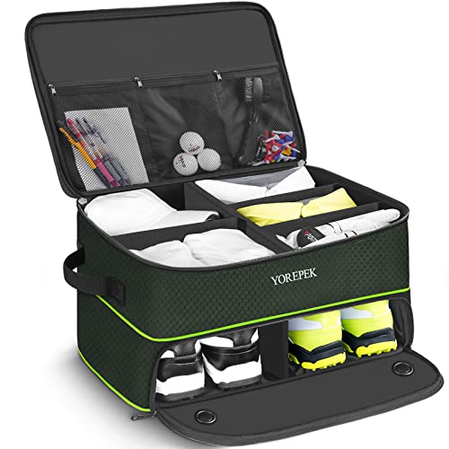 YOREPEK 2 Layer Golf Trunk Organizer, Golf Gifts for Men with Separate Ventilated Compartment for 2 Pair Shoes, Waterproof Car Trunk Locker for Balls, Tees, Clothes, Gloves, Gifts for Golfers - color: Standard-Green