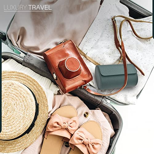 ROSELLE Genuine Leather Watch Roll Travel Case - Watch Roll Case For 2 Watches With Luxury Lining - Protect, Travel,Store, Display Fine Watches (2 slot Green) - color: Green/ White-2