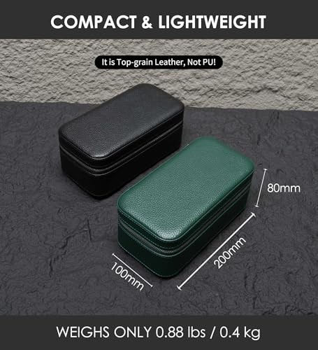 3 Watch Travel box Real Top-grain Leather, Three Watches Storage Organizer Roll Case for Man and Women, Watch Packing Box with Suede to Protection Zipper Fit All Watches Up to 60mm (3W-Z-BB) - color: 3W-Z-BBL