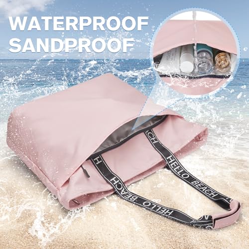 G4Free Beach Bag, Waterproof Beach Bags for Women, Personalized Strap Tote Bag for Women Birthday Gifts - color: Pink