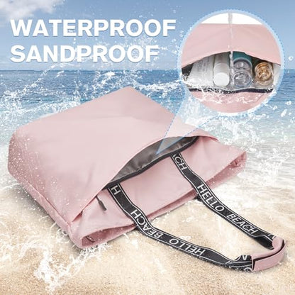 G4Free Beach Bag, Waterproof Beach Bags for Women, Personalized Strap Tote Bag for Women Birthday Gifts - color: Pink