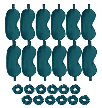 24Pcs Satin Eye Mask Silk Sleep Masks Silky Eyes Cover Blackout Blindfold Eyeshade Scrunchies Hair Ties Travel Wedding Gift - color: Peacock Blue